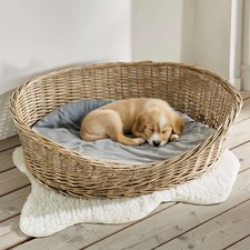 XL Hundekorb Weide "Koboo Grey" 90x70 cm, Tier Hunde Bett mit Kissen, Korb