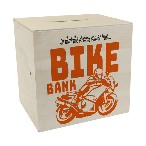 Bike bank spardose aus holz - bike,