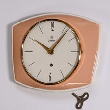 Alte mechanische Junghans Küchenuhr Keramik 50er Vintage rosa weiß
