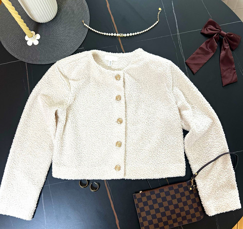 Bouclé jacke creme m - bouclé,