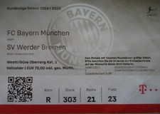 TICKET Bundesliga 2019/20 FC Bayern München - Werder Bremen # 21/23
