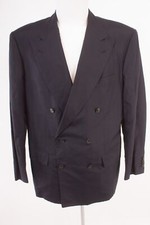 KITON Herren Sakko Jacket Gr. 52 Reine Seide Doppelreihig Blauschwarz