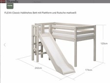 Premium Skandic Kinderhochbett, weiß/blau mit Rutsche + Leiter + viel Zubehör