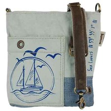 Sunsa Umhängetasche Tasche Maritim-Motiv  Jeans Canvas Upcycling Blau 52629  NEU