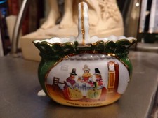 Vintage Porzellan Schmuck Souvenir grüner Korb walisische Damen in walisischen Kostümen