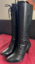 Damen Stiefel 39 echt leder Schwarz mit Absatz,Schnürung und Reißverschluss.