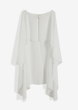 Chiffon-Cape Gr. 40/42 Wollweiß Damen Poncho Blusenjacke ohne Ärmel Neu