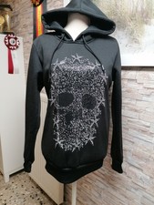 Schwarzer Totenkopf Skull Glitzer Hoodie Damen Gr. S