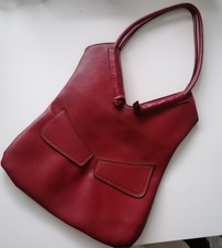 Vintage Damen Leder Tasche Schultertasche Handtasche Retro Rot Bordeaux Weinrot 
