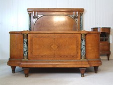 EF 1577B Unikat Bett Nachttisch im Empire Stil Marmor Wurzelholz Frankreich 1900