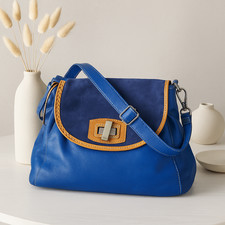 Abro Royalblau Leder Wildleder Tasche Crossbody Henkel Flecht-Detail Vintage