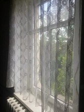 2x DDR Gardine Stores Store Muster Vintage Weiss , 2 Stück, alt