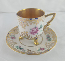 2tlg. Art Deco Porzellan Mokkatasse Mitterteich, florales Dekor,sehr viel Gold x