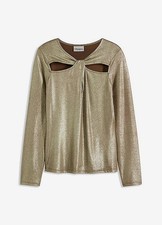 Langarm-Top Gr. 36/38 Gold Schwarz Damenshirt Langarmshirt Bluse Neu