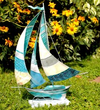 Metall Segelschiff Boot Segler Höhe 44 cm mit Perlmutt