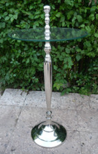 Design Beistelltisch ø 47 cm  / H 90 cm - Metall Chrom mit Glasplatte