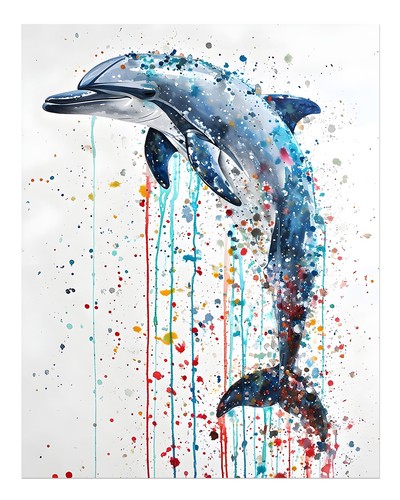 Bunte delfin spritz - delfin, wandkunst