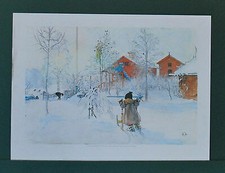 Hof und Waschaus Carl Larsson Häuser Winter Kind Kunstdruck Plakat Poster 0059