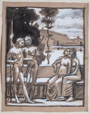 Wilhelm Wohlgemuth Akt Landschaft Mythologie Kreis Hans von Marées Orig Tusche