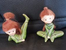 Vintage Napco Japan 2 Keramikfiguren  "Pixie Elfe mit roten Haaren" 50er Jahre