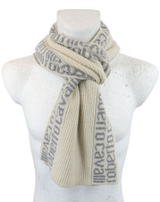 Roberto Cavalli Schal Unisex One Größe Elfenbein Monogramm Wollmischung Gerippt
