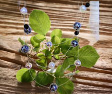 Damen Modeschmuck Halskette kurz mit Kugeln i silber schwarz Mode Schmuck Kette