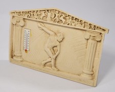 vintage WANDTHERMOMETER Griechenland Tempel Antike Mythologie Säulen Deko Wetter