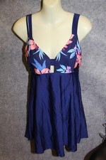 TANKINI OBERTEIL TOP GRÖSSE M BLAU DUNKELBLAU  BLUMEN MIT PADS 70 cm LANG