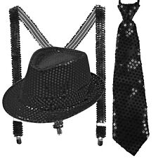 Pailletten Hosenträger, Hut &