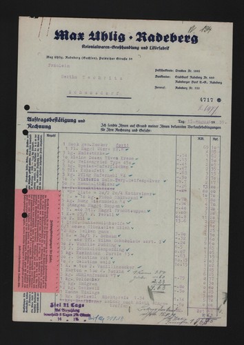 Radeberg rechnung 1939 max - 1939,,