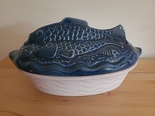 Großer Fischtopf, Heringstopf blau/ weiß von Carstens