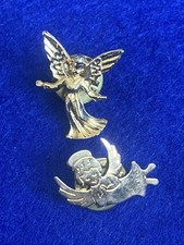 Paar goldfarbene Schutzengel Anstecknadeln