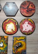 8 Acrylbilder abstrakt –  Set Lava Ozean Natur Farben Wand Deko * handgemalt* 