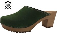 ✅ Damen Holzclog Clog Leder Holzschuhe Pantoletten Gesundheitsschuhe Grün Hoh