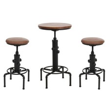 B-Ware Set Bartisch + 2x Barhocker MCW-N23, Industrial Holz Kunstleder, braun