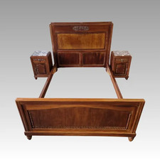 Antikes Jugendstil Bett Schlafzimmer Ensemble Rosen Schnitzerei um 1910