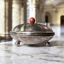 Art Deco Deckeldose versilbert Schatulle wohl um 1930 Dreifuß Deko Antik