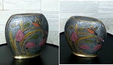 Tischvase MASSIV MESSING verzierte ZIERVASE Bauchvase Blumenvase VASE Art Deco