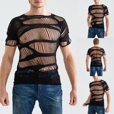 Men Sexy Short Sleeve Mesh See