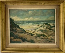 Ölbild Dünenlandschaft am Meer Boote am Strand Nordsee Sylt H. Peters signiert