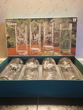 4er Set Vintage, Longdrinkgläser, Trink Glas Becher, Tiermotive Jagdmotiv