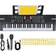 Kinder Keyboard 61 Tasten mit Begleitautomatik, Mikrofon, USB, Batteriebetrieb