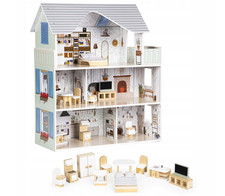 Puppenhaus aus Holz mit Möbeln – Große Villa „Emma“ von ECOTOYS, 3 Etagen, Zubeh