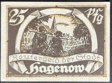 25 Pfennig Hagenow  1922  Notgeld Reutergeld Gutschein  15.10.a3.24