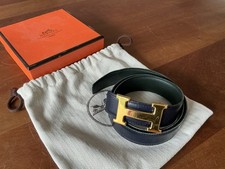 Hermes Wendegürtel 80 cm Marineblau-Dunkelgrün Mit Goldener H Schnalle