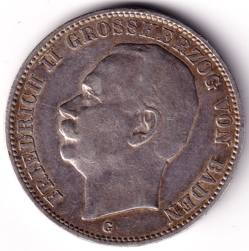 Baden 1909 3 mark - av-vd, g