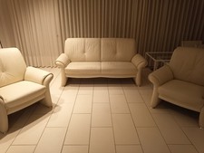 Elastoform Echtledergarnitur Sofa, sowie 2 Einzelsessel in weiss