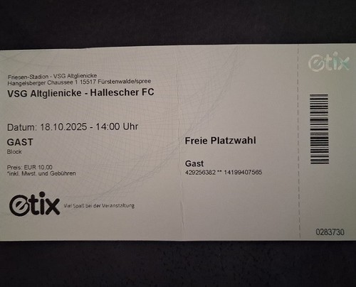 Ticket 2025 vsg - ticket, 18.10.2025