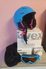 Ski Helm von Uvex Größe 52-55  blau/pink  Skibrille Aufbewahrungssack