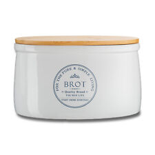 Brotkasten Brotbox Weiß Keramik Brottopf Oval mit Deckel Holz Aufbewahrung KHG